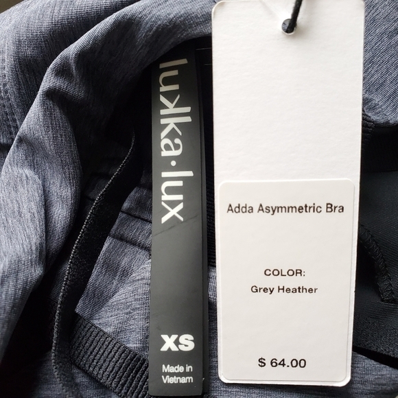 New Lukka Lux Active Adda Asymmetric Contrast Straps Grey Heather Bra NWT XS - Picture 7 of 8